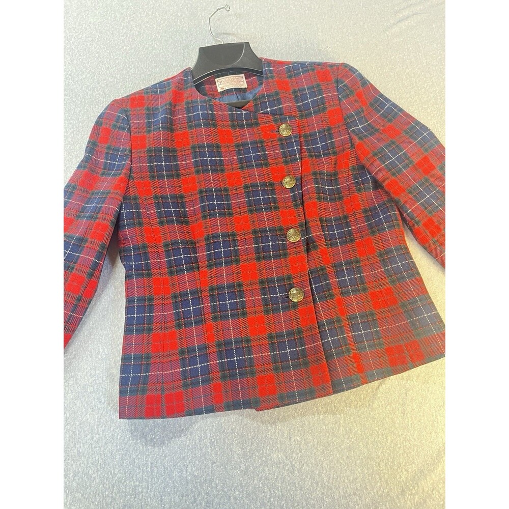 Pendleton Wool Plaid Jacket Women’s 10 Asymmetrical Gold Buttons Petite Vintage